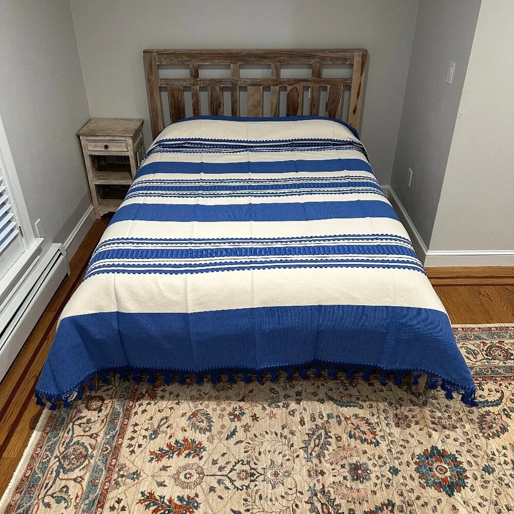 Queen Size Cotton Bedspread/Quilt. From Oaxaca Mex. Hand loom, Bed covers,